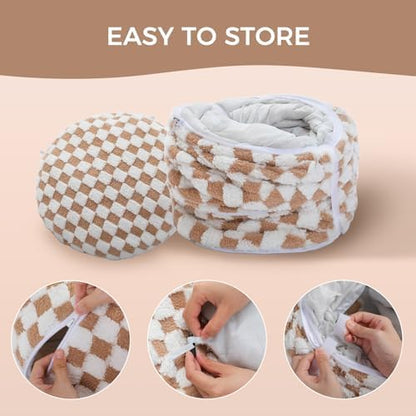 PEQULTI Brown Donut Cat Tunnel Bed Washable Plush Mat Multi for Small Pets - Image 5
