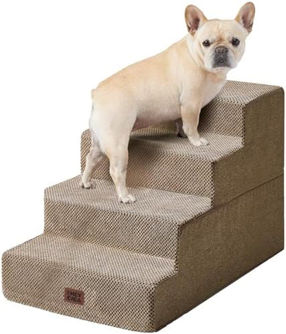 EHEYCIGA Dog Stairs for Bed 20" H, 4-Step Extra Wide Dog Steps, Camel by EHEYCIGA