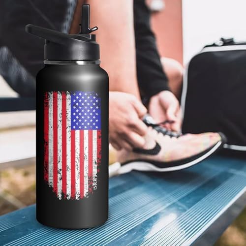 32oz American Flag Stainless Insulated Aater Water Bottle with Straw, American Flag Gym Hiking Sports Coffee Mug Cup Water Bottles,Patriotic Military Gifts For Veterans, Police - Image 5