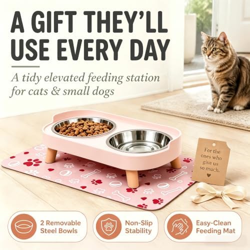 Elevated Dog Bowls with Mat, 2 Stainless Steel for Small Dogs Under 25 Lb - Image 6