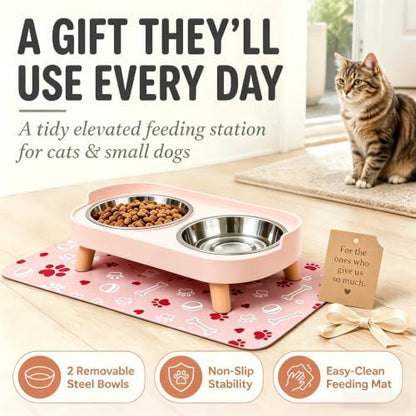 Elevated Dog Bowls with Mat, 2 Stainless Steel for Small Dogs Under 25 Lb - Image 6