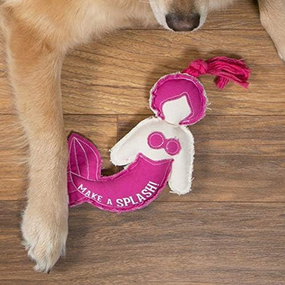 Pavilion Gift Company 11 Inch Large Canvas Tug of War Mermaid Shaped Dog Rope Toy-Sturdy & Durable Make A Splash, Pink