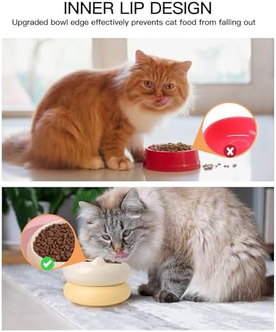 Cat Bowl, Ceramic Cat Bowl Food and Water Bowl Set, Beige & Yellow - Image 6