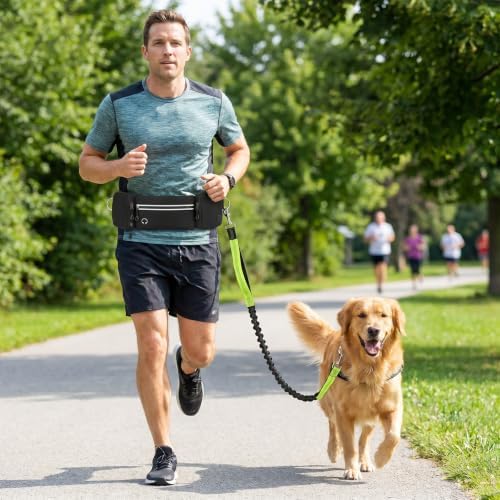 Hands Free Dog Leash 3 Zipper Pounchs with Reflective Strips Poop Bag Dispenser,Waterproof Dog Walking Belt,Dual Handles and Durable Bungee,Waist Leash for Dog Walking,Jogging and Running - Image 7