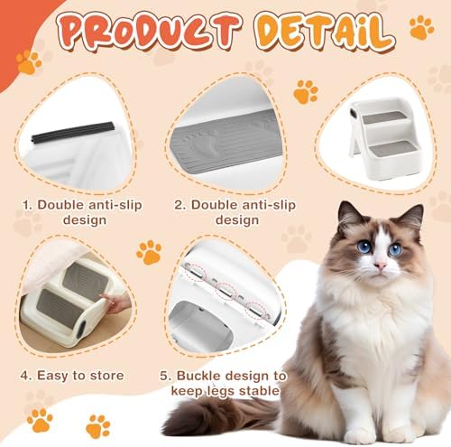 Marsui 2 Pack Cat Ramp for Litter Box Steps with 23" x 35" Non Slip Cat Mat Dog Stairs Rubber Feet Step for Automatic Litter Box Older Elderly Small Cats Animal Pets - Image 4