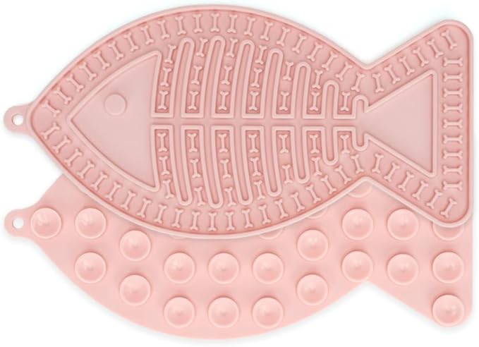 Fish-Shaped Cat Slow Feeders Lick Mat Fun Alternative to a Slow Feed Cat Bowl or Dish Perfect for Food, Treats and Anxiety Reduction (Pink)