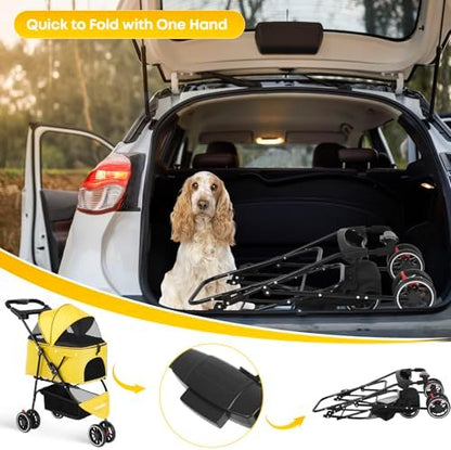 Pet Stroller,Dog Stroller for Small Medium Dogs Cats,3 Wheels,Yellow - Image 4
