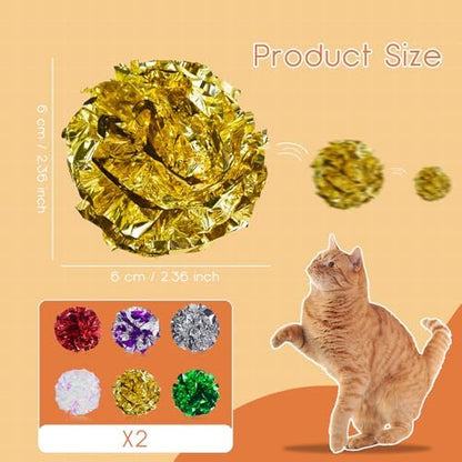 Andiker Cat Crinkle Balls, 2.36 Inches 6 Colors 12pcs Cat Balls Chew and Chase Kitten Mylar Crinkle Ball Lightweight Cats Toys for Indoor Cats to Keep Fit and Active(12pcs) - Image 2