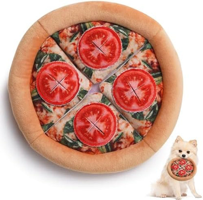 Nocciola Hide Treat Seek Pizza Dog Toy- Interactive Enrichment Burrow Snuffle Plush Stuffed Puppy Toys, Fun Crinkle Squeaky Durable Entertained Pet Supplies for Small Medium Large Breed by Nocciola