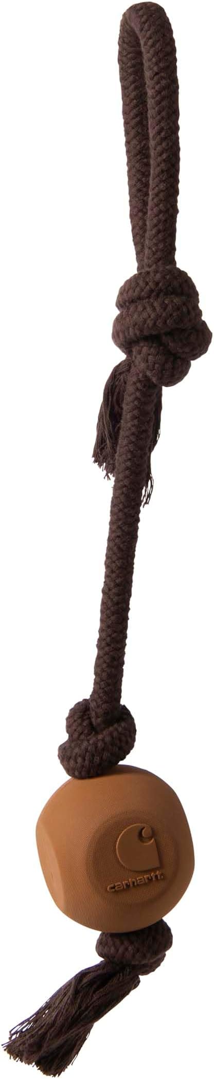 Carhartt Pet Training Tools, Durable Dog Tool for Tug and Fetch, Rubber Ball Dog Rope Pull (Carhartt Brown)