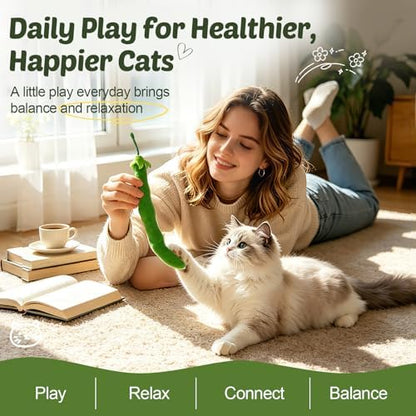 CiyvoLyeen Plush Green Bean Catnip Toys for Indoor Cats 4 Pack - Image 5