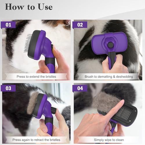 Swihauk Self Cleaning Slicker Brush for Dogs & Cats, Skin Friendly Pet Grooming for Shedding, Deshedding, and Hair Removal - Puppy Brush for Long Haired Pets, Pet Supplies, Purple - Image 7