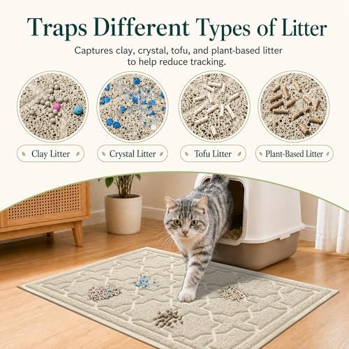 Yimobra Cat Litter Mat, Waterproof Litter Trap Mat, 35.4x23.6, Beige - Image 2