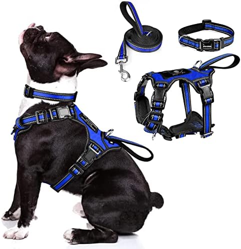 WINSEE Pet Harness Collar and Leash Set, All-in-one Reflective Dog Harness No Pull with Adjustable Buckles for Puppies, Small, Medium, Large, and Extra-Large Dogs (Medium, Dark Blue) by WINSEE