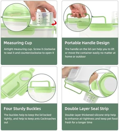 LEAWALK 5-7Lbs/6Qt Dog Cat Storage Container Portable with Upgraded Large Spout and Cup, Plastic Pet Food Dispenser for Small Animal Kibble, Bird Seed, Oatmeal, Rice, Flour, Brown Sugart (Clear Green) - Image 5