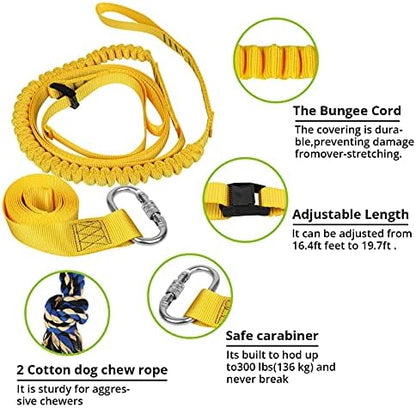 Dog Hanging Bungee Tug Toy: Interactive Tether Tug-of-War for Pitbull Small to Large Dogs to Exercise and Fun Solo Play - Durable Retractable Tugger Dog Rope Toy with 2 Chew Rope Toys - Image 3