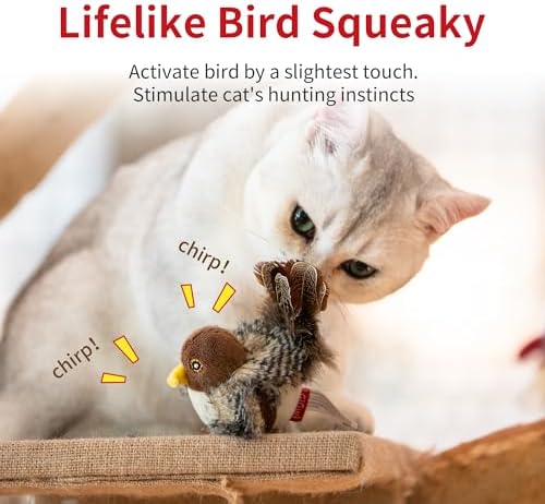 PETGEEK Gigwi Bird Cat Toy Simulated Chirping Bird Cat Toy, Fake Bird Cat Toys for Indoor Cats, Melody Chaser Cat Toys with Hanging Loop for Bored Indoor Adult Cats Kittens Interactive Play (Bird) - Image 2