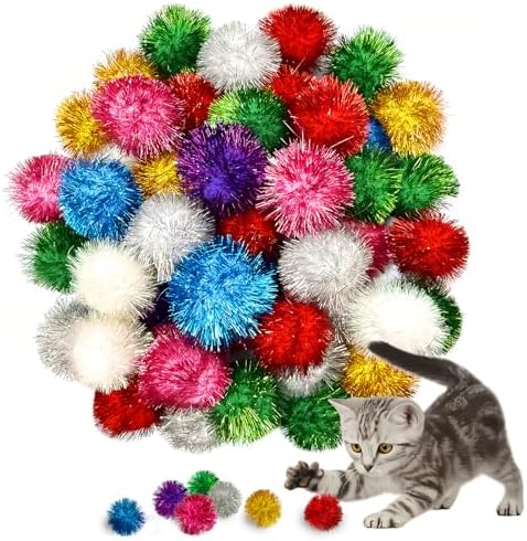 50 Pcs 2 Inch Large Assorted Cat Pom Pom Toy Balls by Eerrhhaq