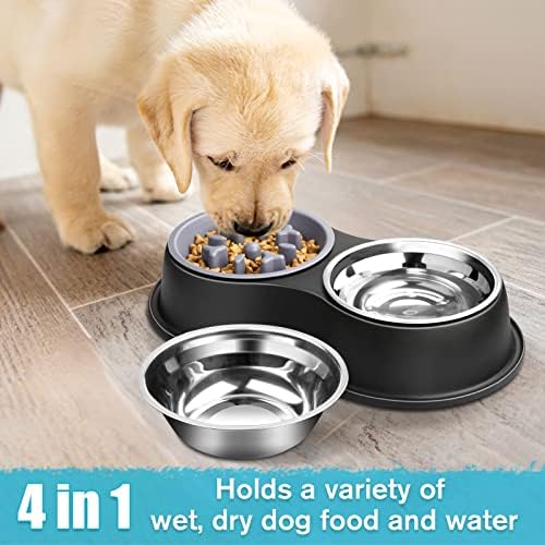Epetslove Double Dog Water and Food Bowls Raised Slow Feeder Black - Image 5