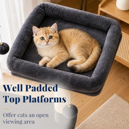Hey-brother Cat Tree Tower with Padded Platform Bed, Hammock, MPJ019-SG - Image 4