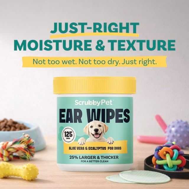 Scrubby Pet Dog Ear Wipes for Dogs | Extra Thick with Aloe Vera & Eucalyptus | 250 Count | Hypoallergenic Ear Cleaner for Dogs with Pearl Texture for Deeper Clean - Image 6