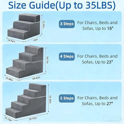 Simple Deluxe Dog Stairs for Small Dogs, 4-Step Dog Step for Puppy, Older Cat, Medium Pet Ramp for Sofa, Couch or Chair, Indoor Non-Slip Pet Ladder with High Density Foam, Gray - Image 3