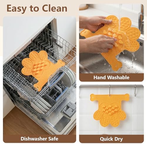 Dog Lick Mat with Suction Cups, Slow Feeder & Enrichment Mat for Dogs & Cats, Silicone Feeding Mat for Wet & Dry Food, Anxiety Relief, Mess-Free Foldable Pocket Design, Orange - Image 7