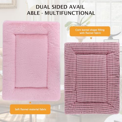 Reversible Dog Bed Mat with Plush and Corn Velvet,Soft Warm Pet Cushion, Dual Purpose Washable Sleeping Mattress Bed for Small Medium Large Dog and Cat XB004 (36"x23", Pink) - Image 5
