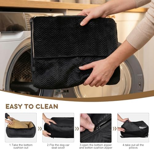 Dog Car Seat for Small Dogs,Medium Dog Car Bed with Detachable Washable Cover,Pet Puppy Booster Cars Seats with Safety Belt Up to 30 lbs(Black V) - Image 6