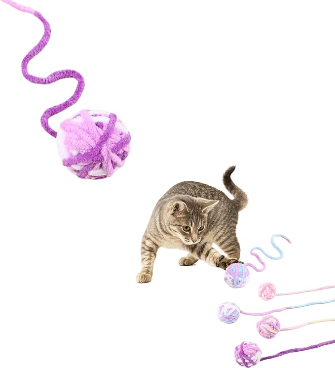 3Pcs Woolen Cat Ball with Bell Inside, Interactive Kitten Catnip Toys for Indoor Cats, Chew Jingle Ball with String Spring Toy (color-40)