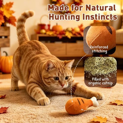 CiyvoLyeen Plush Thanksgiving Catnip Toys for Indoor Cats 6 Pack - Image 3