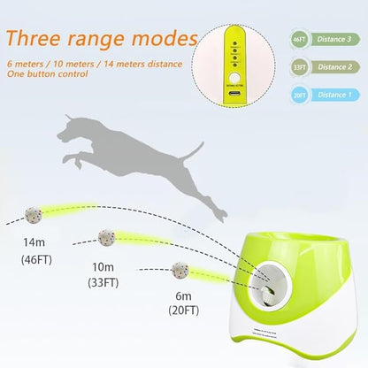 Interactive Automatic Ball Launcher for Dogs, 20-46Ft 3 Distance, Ball Thrower for Medium&Large Dogs, with 12pcs 58mm ETPU Tennis Balls, Rechargeable Dog Toy, for Outdoor Lawn