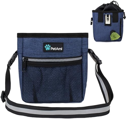 PetAmi Dog Treat Pouch, Pet Treat Pouch for Training, Dog Walking Bag Holder for Kibbles, Pet Food Toy, Dog Trainer Essentials Supplies, Poop Bag Dispenser, 3 Ways to Wear (Heather Navy) by PetAmi