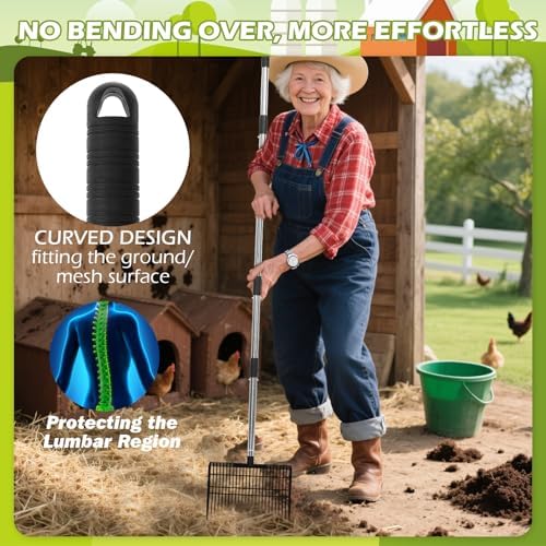 EXPAWLORER Large Chicken Poop Scooper, Adjustable Pet Coop Rake with Stainless Steel Long Handle, Heavy Duty Litter Sifting Sand Sifter Shovel Cleaning Tool Cat Chicken Coop Accessories (22"-68") - Image 3