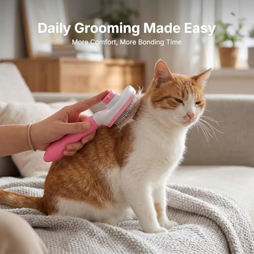 5-in-1 Dog Grooming Kit with Self Cleaning Brush & Rake, Pink - Image 4