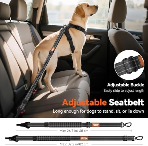 2Pcs Dog Seat Belt, Dog Car Seat Belt Bungee for Pet, Black - Image 4