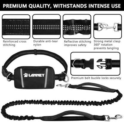 Hands Free Dog Leash, Waist Running Leash with Zipper, Walking Pouch for Medium Large Dogs, Dual Handle and Retractable Bungee for Training Jogging Hiking - Image 3