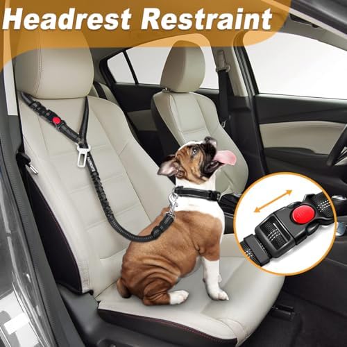 3 Piece Set Dog Seat Belt Retractable Dog Car Seatbelts Adjustable Pet Seat Belt for Vehicle Headrest Restraint Adjustable Heavy Duty & Elastic & Durable Car Harness for Dogs - Image 2