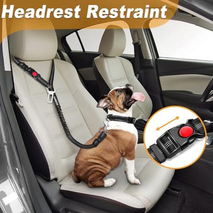 3 Piece Set Dog Seat Belt Retractable Dog Car Seatbelts Adjustable Pet Seat Belt for Vehicle Headrest Restraint Adjustable Heavy Duty & Elastic & Durable Car Harness for Dogs - Image 2