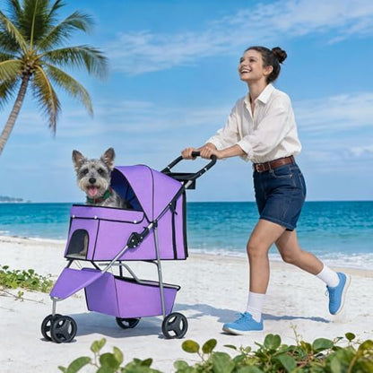 BestPet | 3-Wheel Pet Stroller | Purple | Foldable Dog and Cat Stroller - Image 2