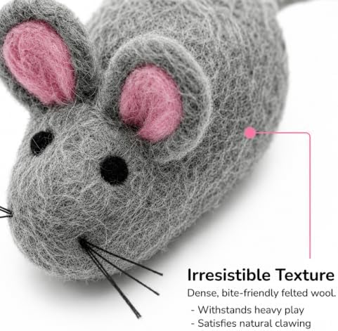 Glaciart One XXL Felt Mouse Cat Toy – 6” Body + 98” Tail – Large Cat Enrichment Toy – 100% Natural Wool with Catnip – Interactive Teaser for Big Cats – Safe Non-AZO Dyes - Image 5