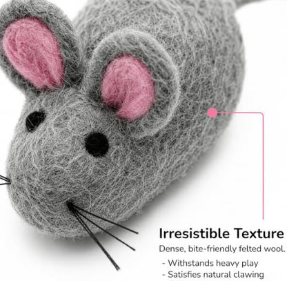 Glaciart One XXL Felt Mouse Cat Toy – 6” Body + 98” Tail – Large Cat Enrichment Toy – 100% Natural Wool with Catnip – Interactive Teaser for Big Cats – Safe Non-AZO Dyes - Image 5