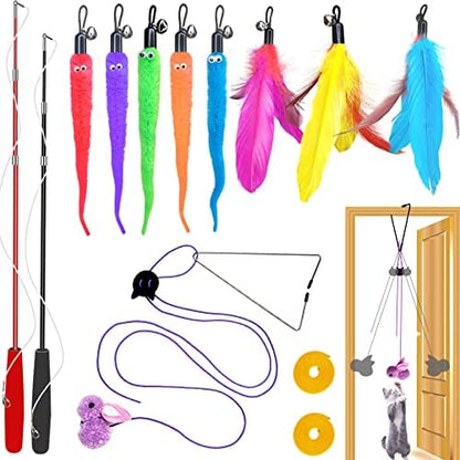 ZPH Cat Toys Interactive for Indoor Cats,2PCS Retractable Cat Wand,9PCS Teaser Toys&1PCS Hanging Door Lure Kitten Toy,Interactive Feather Toy for Teaser Play and Chase Exercise with Kitten by PetsToys