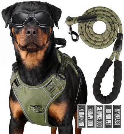 Dog Harness and Leash Set for Medium Dogs, No Pull Tactical Dog Harness, Service Dog Vest with Name Patches, Adjustable Reflective Military Dog Harness with Handle & MOLLE for Training, Army Green, M by Unknown