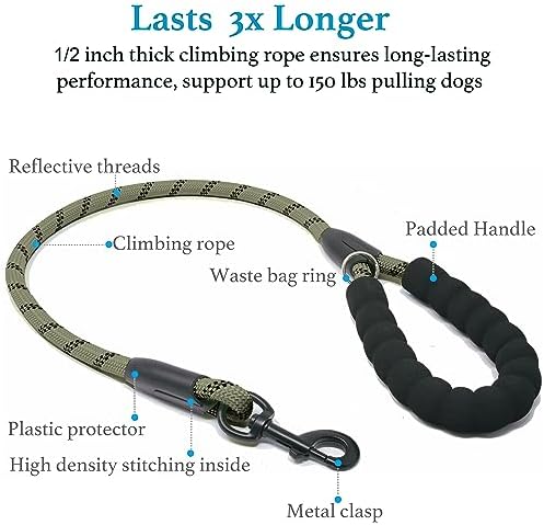 iYoShop Double Dog Leash, 360° Swivel, No Tangle, Large, Military Green - Image 3
