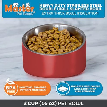 Master Pet Supply Stainless Steel Slanted Dog Cat Food Bowl 16 oz Crimson - Image 3