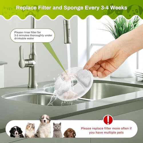 10 Set Cat Water Fountain Filter Replacement for Square 2.2L/73oz Stainless Steel Cat Fountain, ZEKIRY Pet Fountain Filter, Triple Filtration Replacement Filters(10 Filter, 10 Sponge, 10 8D Sponge) - Image 6