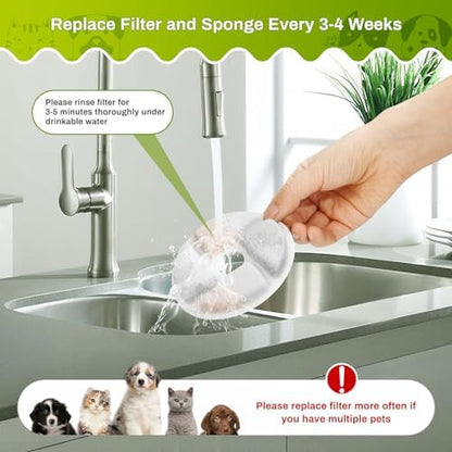 10 Set Cat Water Fountain Filter Replacement for Square 2.2L/73oz Stainless Steel Cat Fountain, ZEKIRY Pet Fountain Filter, Triple Filtration Replacement Filters(10 Filter, 10 Sponge, 10 8D Sponge) - Image 6