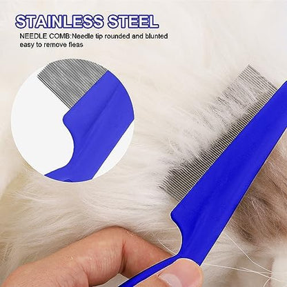 NQEUEPN Pet Hair Comb, 2 in 1 Multifunctional Pet Hair Comb for Grooming and Dehairing, Flea and Tear Stain Removal, Stainless Steel and ABS Material, Pack of 2, Blue - Image 6