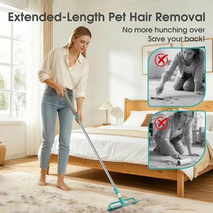 2-in-1 Carpet Rake for Pet Hair Removal, Silicone & Metal Dual-Sided Carpet Rake with 52” Telescopic Adjustable Long Handle, Pet Hair Remover Tool Kit for Rugs/Mats/Sofa Cat Dog Hair - Image 5